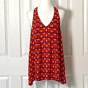 LUCKY BRAND Women's Halter Back Top Blouse  Size L  Red Multi Print NWT